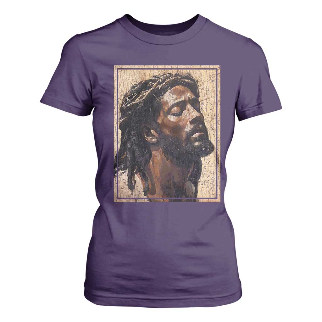 Religious Black Jesus With Crown Of Thorns T Shirt For Women