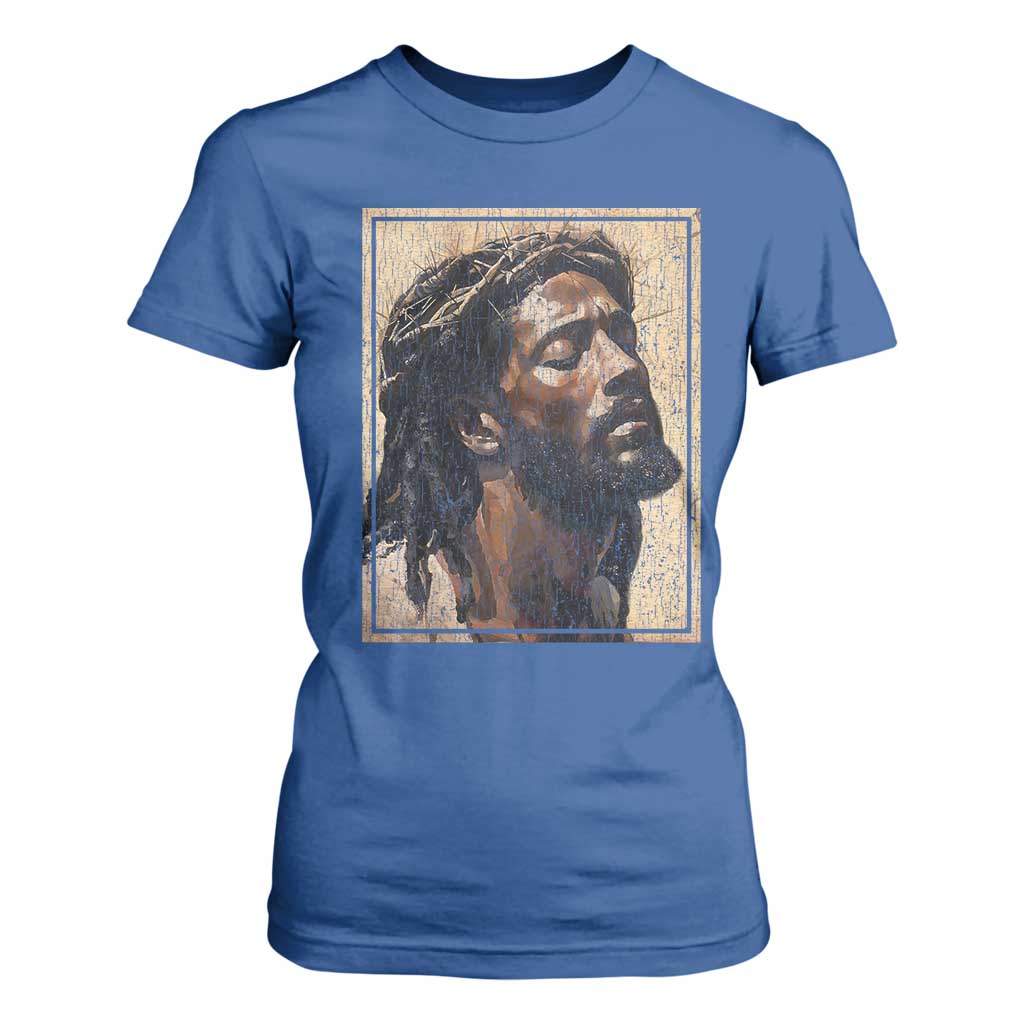 Religious Black Jesus With Crown Of Thorns T Shirt For Women