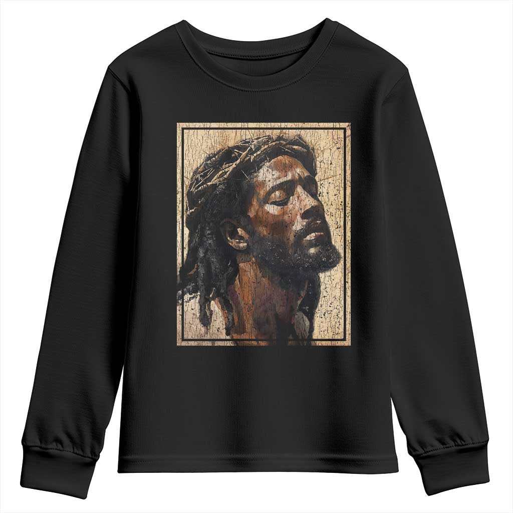 Religious Black Jesus With Crown Of Thorns Youth Sweatshirt