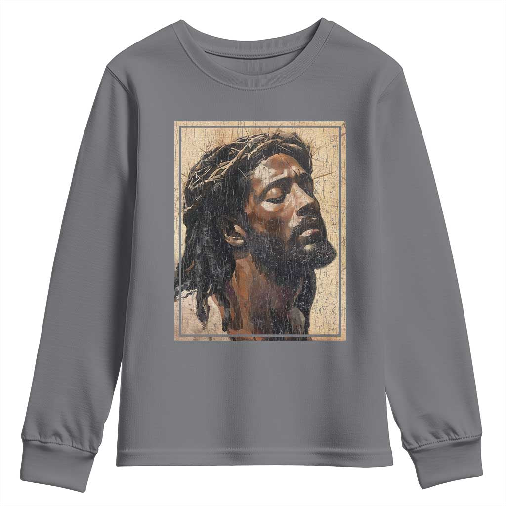 Religious Black Jesus With Crown Of Thorns Youth Sweatshirt