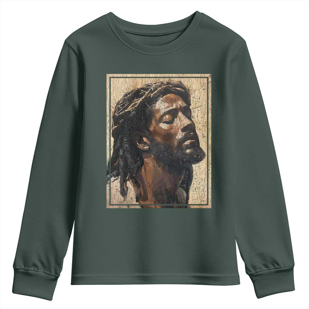 Religious Black Jesus With Crown Of Thorns Youth Sweatshirt