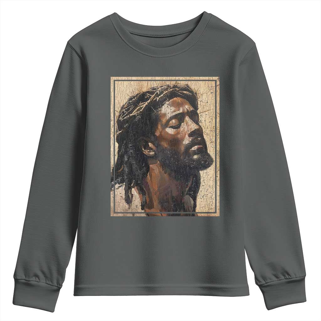 Religious Black Jesus With Crown Of Thorns Youth Sweatshirt