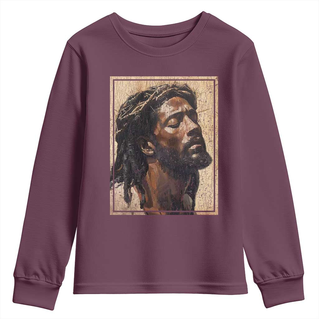 Religious Black Jesus With Crown Of Thorns Youth Sweatshirt