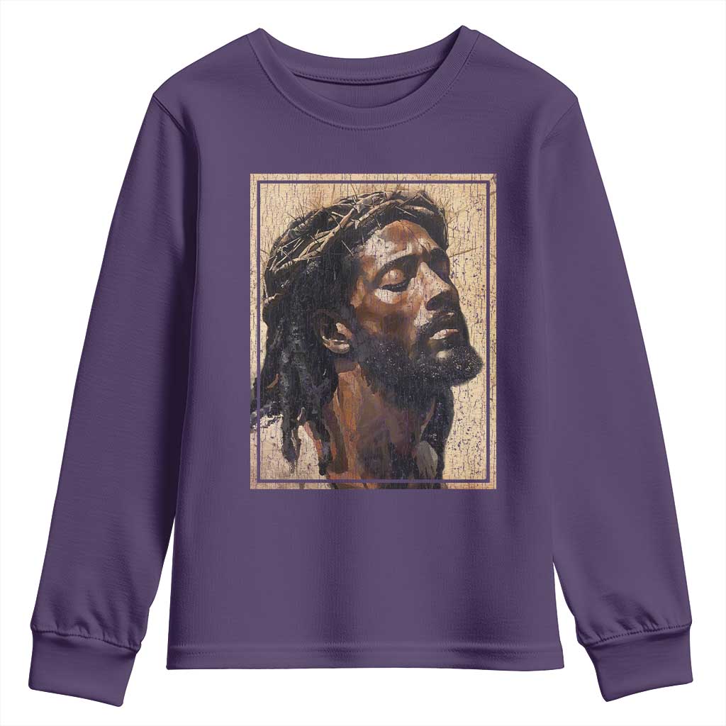 Religious Black Jesus With Crown Of Thorns Youth Sweatshirt