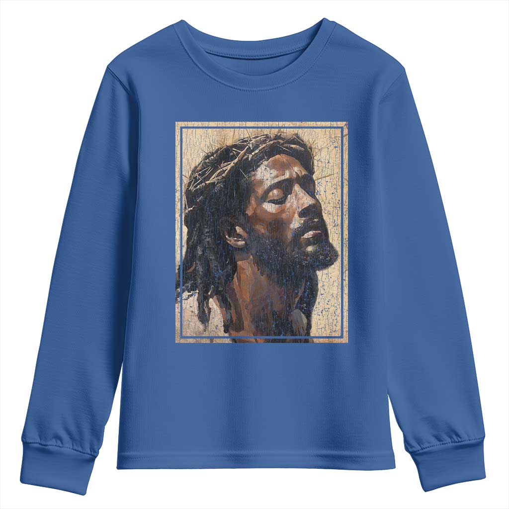 Religious Black Jesus With Crown Of Thorns Youth Sweatshirt