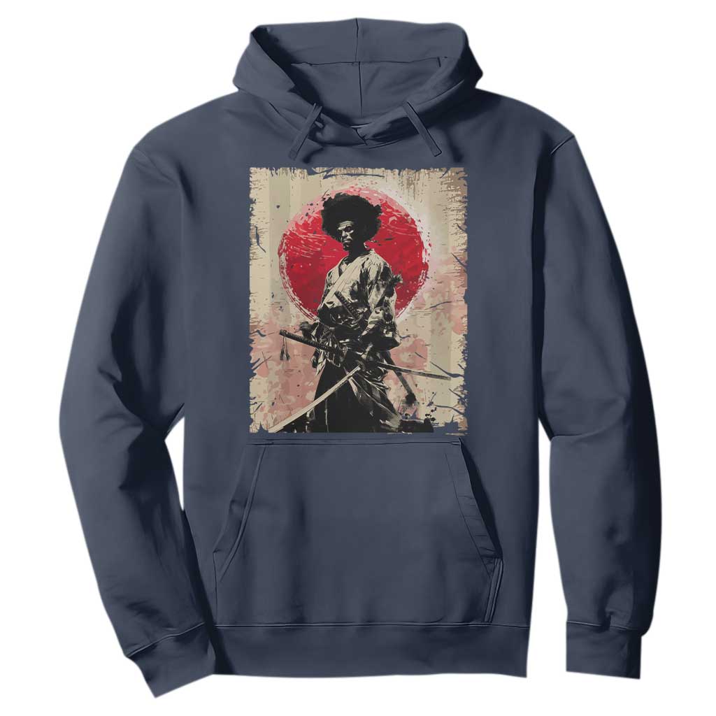 Funny African America Samurai Hoodie Japanese Art Black Warrior Fighter