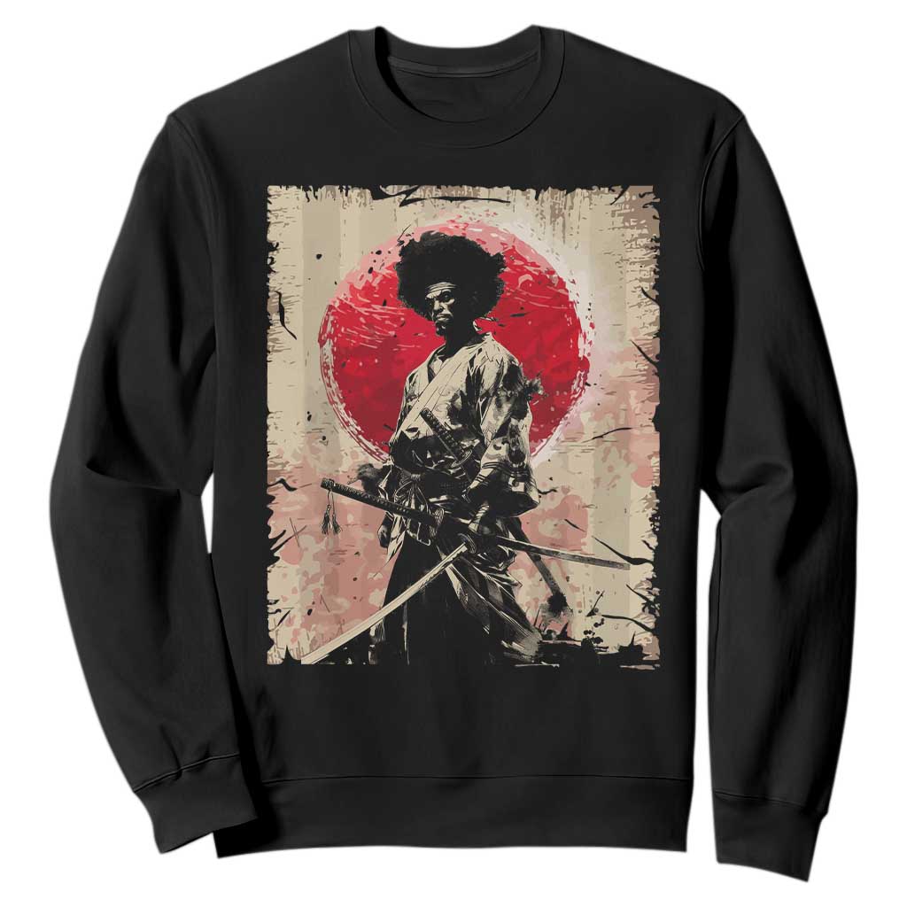 Funny African America Samurai Sweatshirt Japanese Art Black Warrior Fighter