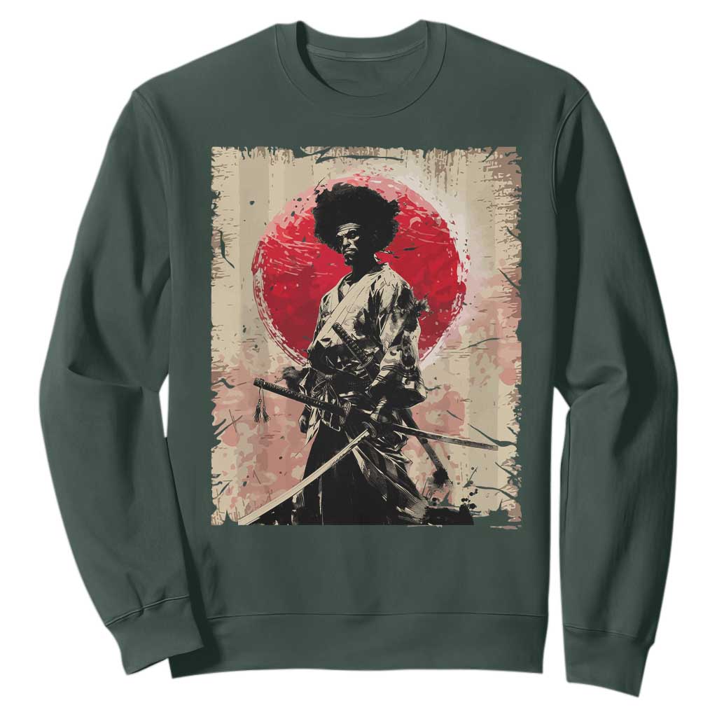 Funny African America Samurai Sweatshirt Japanese Art Black Warrior Fighter