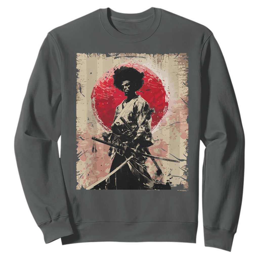 Funny African America Samurai Sweatshirt Japanese Art Black Warrior Fighter