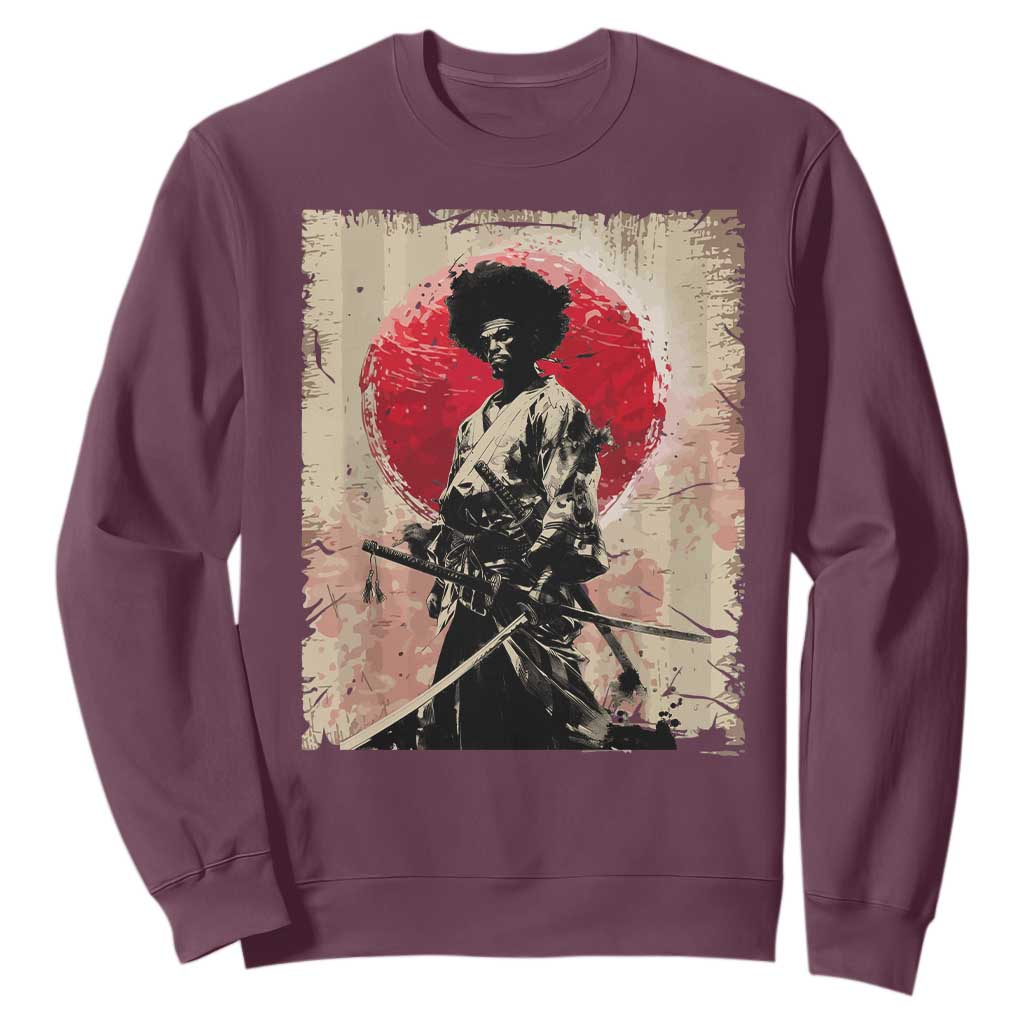 Funny African America Samurai Sweatshirt Japanese Art Black Warrior Fighter