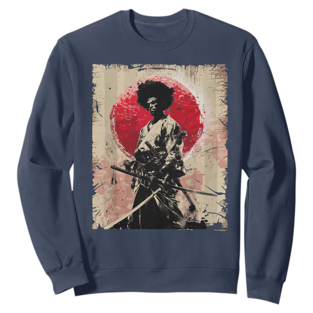Funny African America Samurai Sweatshirt Japanese Art Black Warrior Fighter