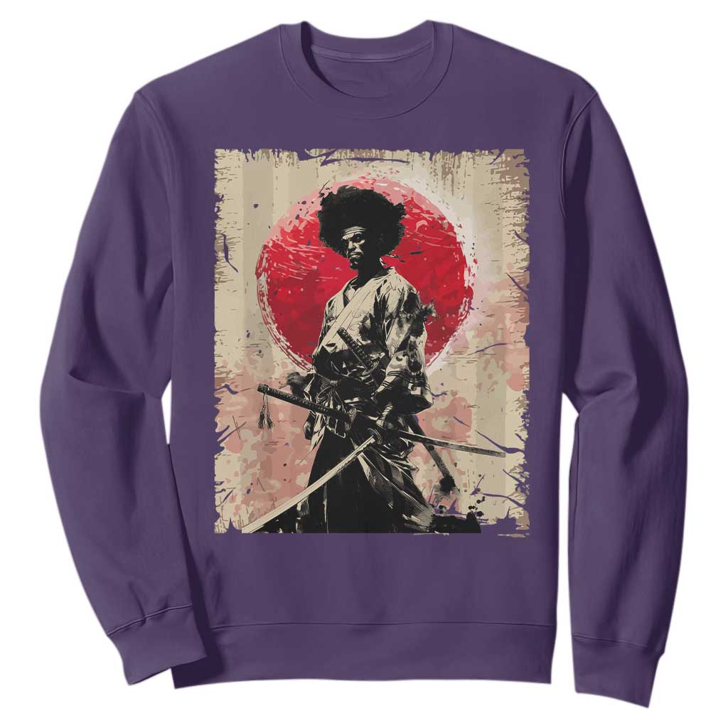 Funny African America Samurai Sweatshirt Japanese Art Black Warrior Fighter