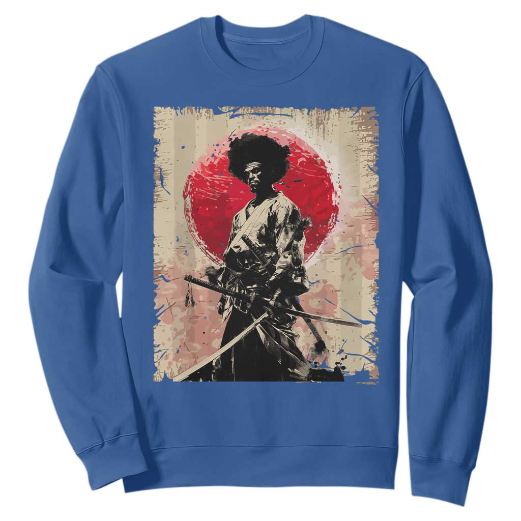 Funny African America Samurai Sweatshirt Japanese Art Black Warrior Fighter