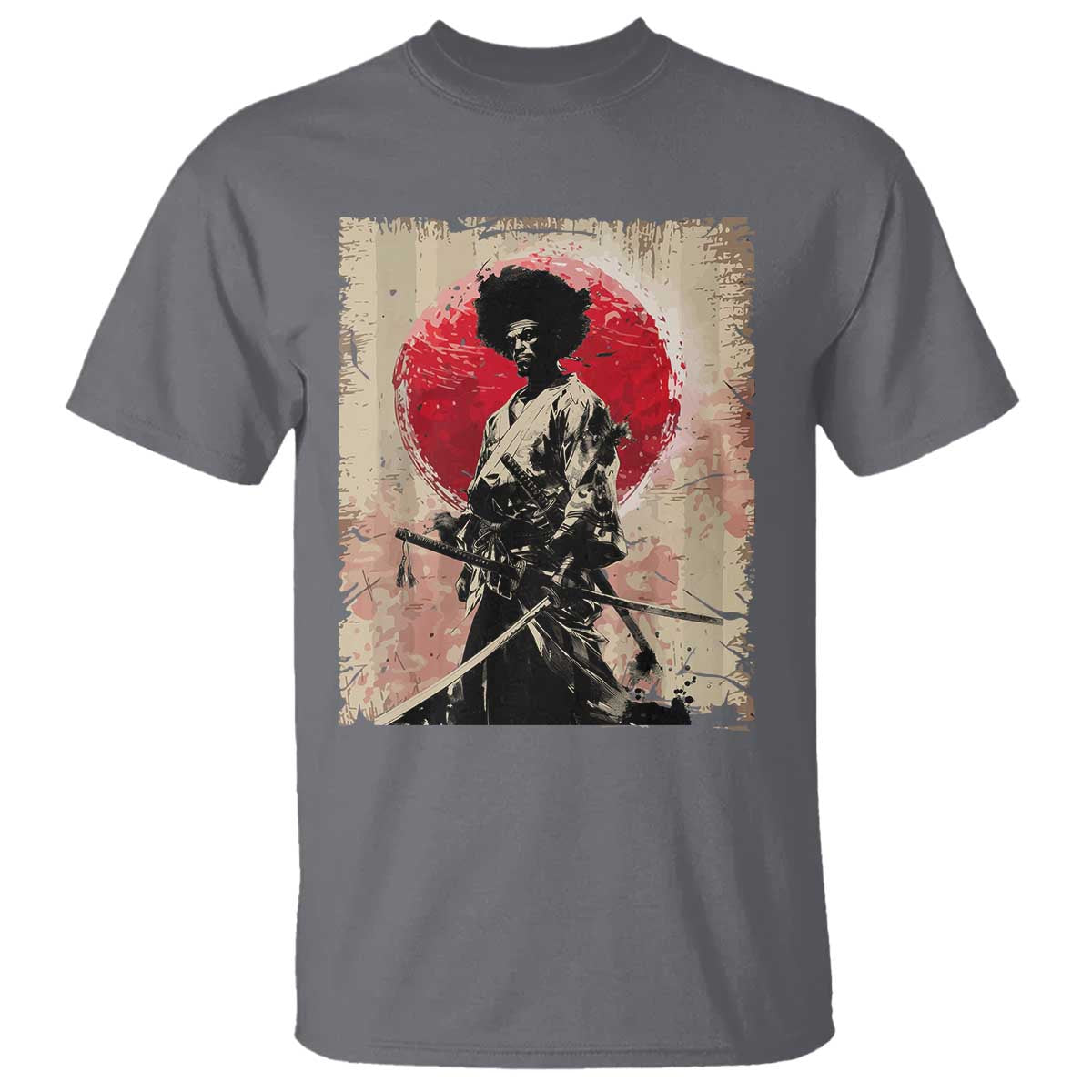 Funny African America Samurai T Shirt Japanese Art Black Warrior Fighter