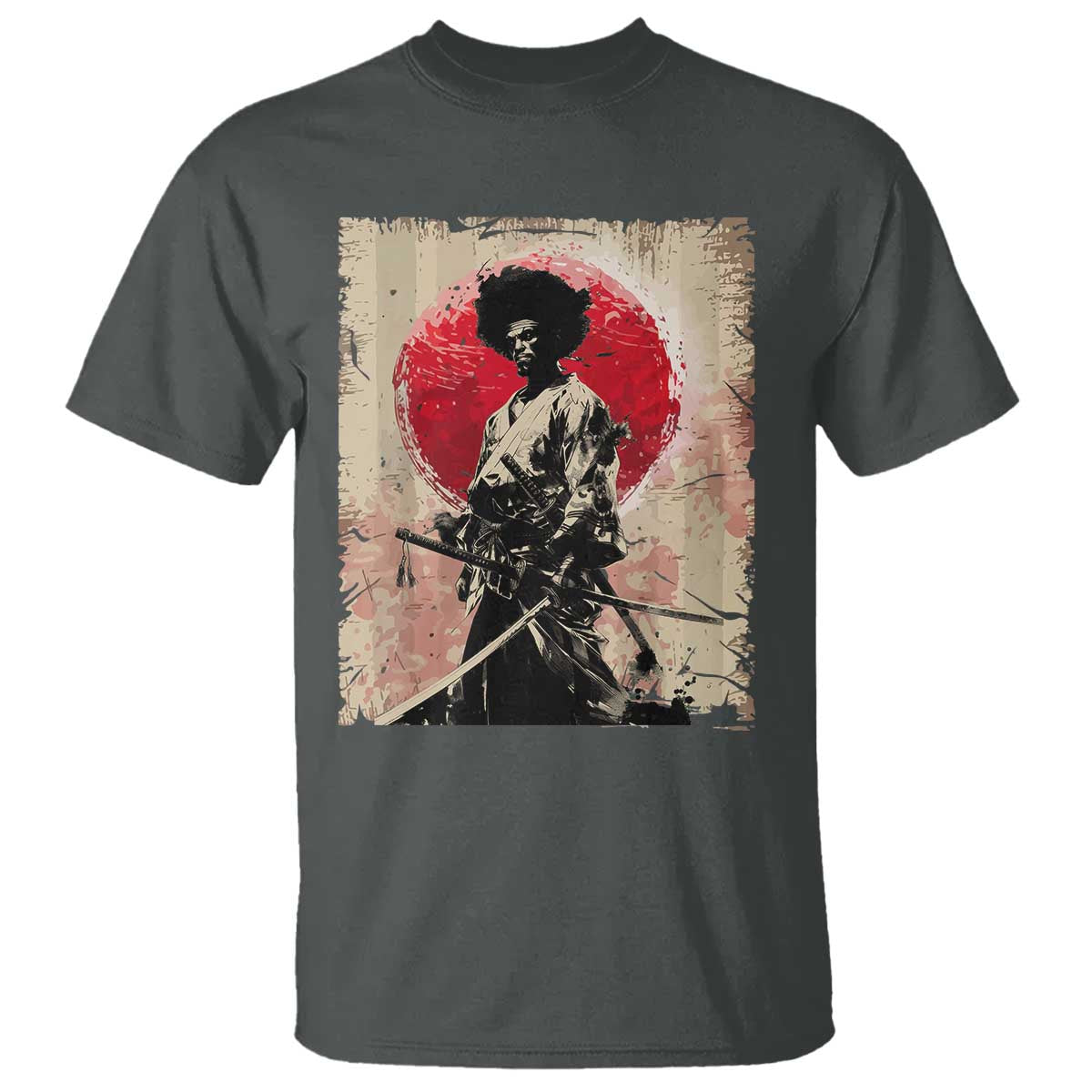 Funny African America Samurai T Shirt Japanese Art Black Warrior Fighter