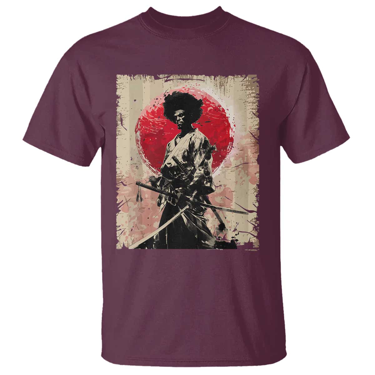 Funny African America Samurai T Shirt Japanese Art Black Warrior Fighter