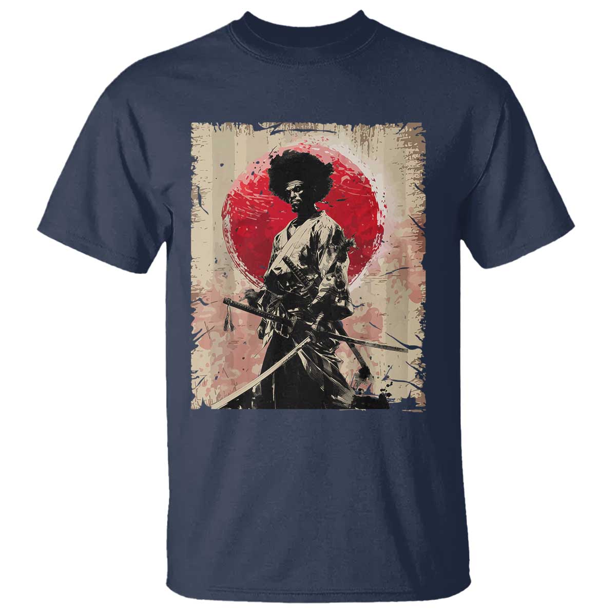 Funny African America Samurai T Shirt Japanese Art Black Warrior Fighter
