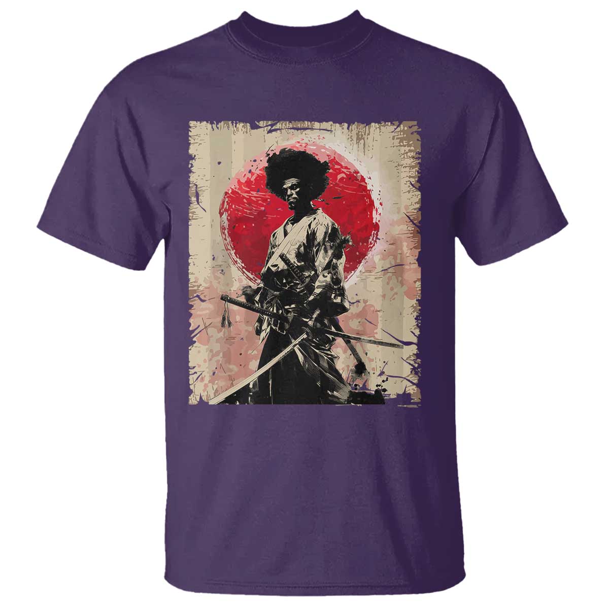 Funny African America Samurai T Shirt Japanese Art Black Warrior Fighter