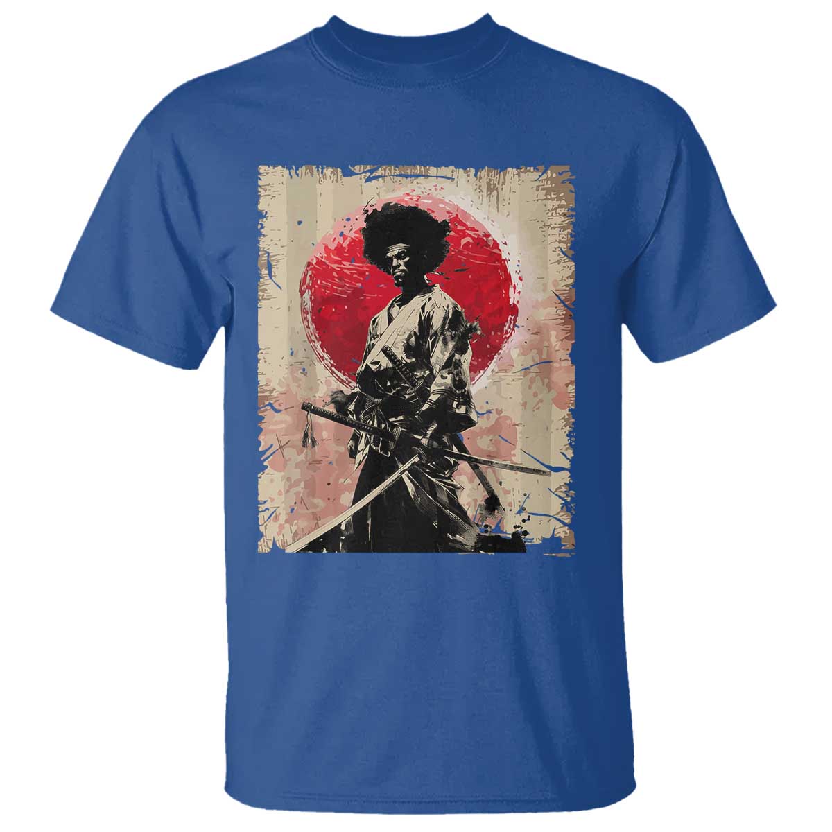 Funny African America Samurai T Shirt Japanese Art Black Warrior Fighter