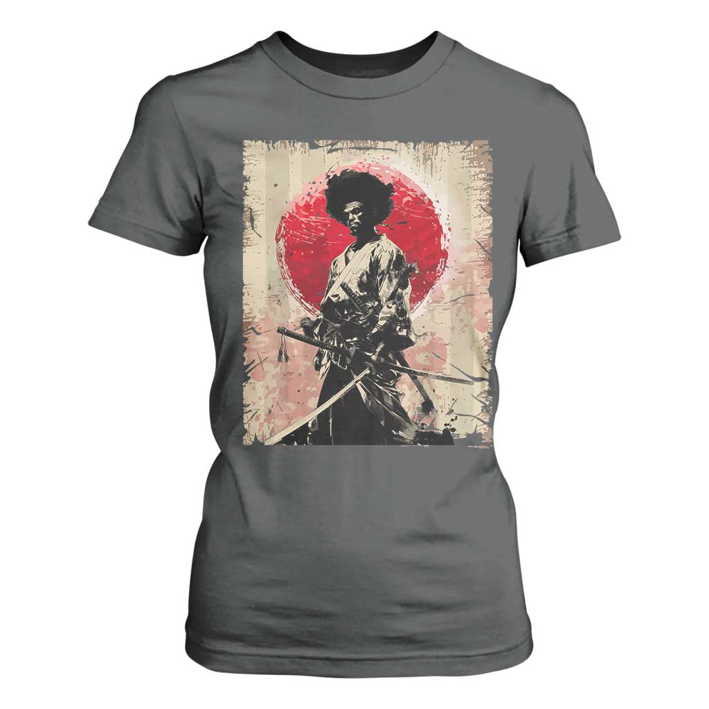 Funny African America Samurai T Shirt For Women Japanese Art Black Warrior Fighter