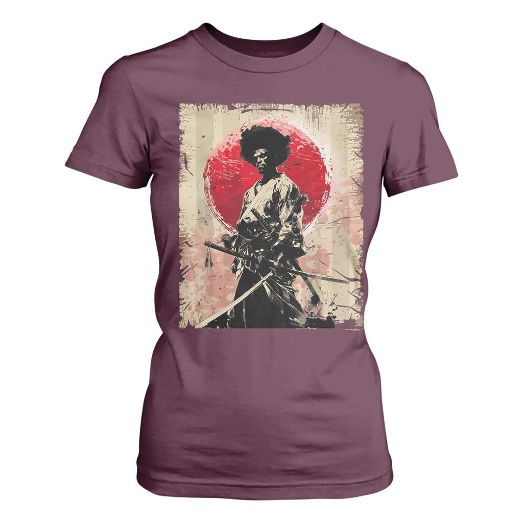 Funny African America Samurai T Shirt For Women Japanese Art Black Warrior Fighter