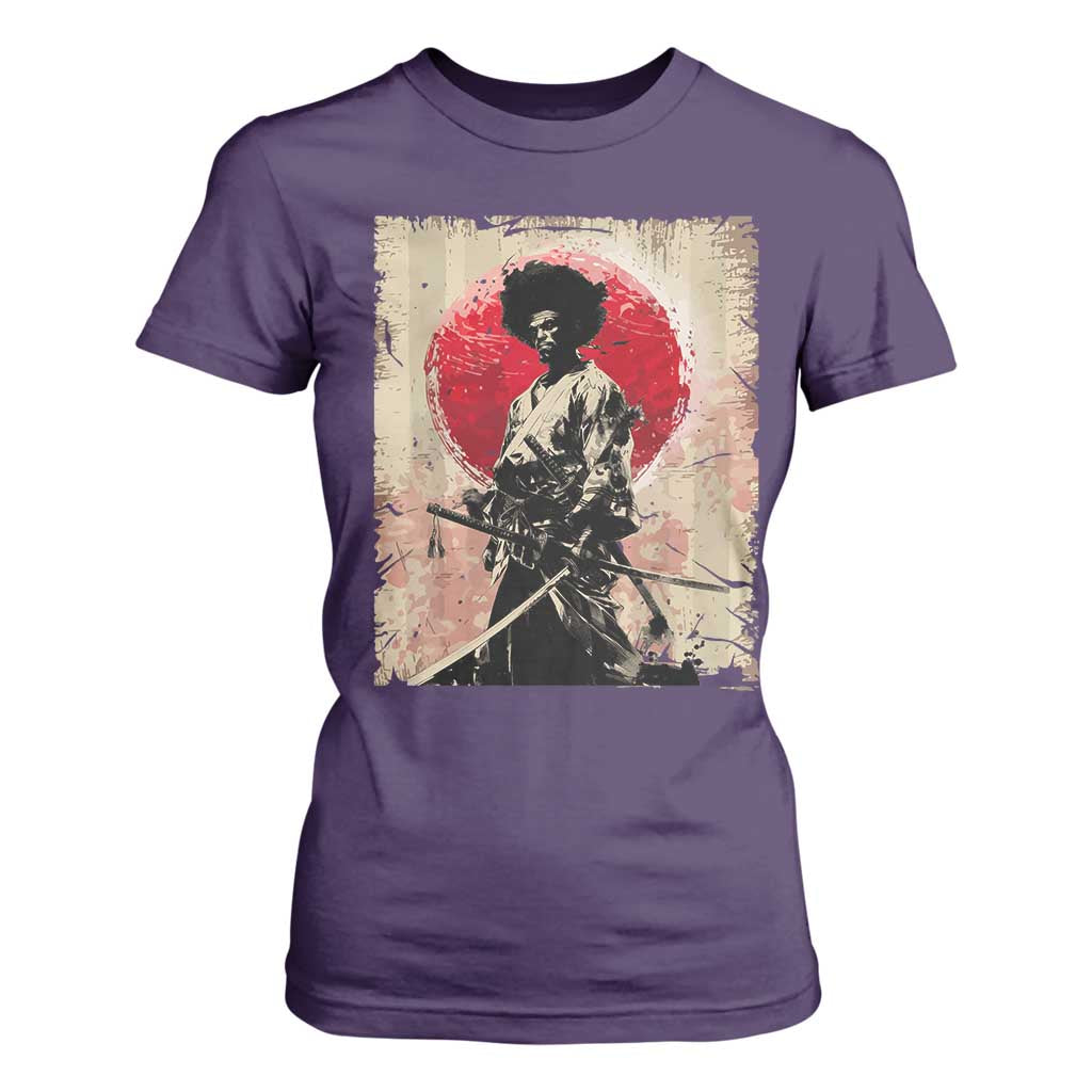 Funny African America Samurai T Shirt For Women Japanese Art Black Warrior Fighter