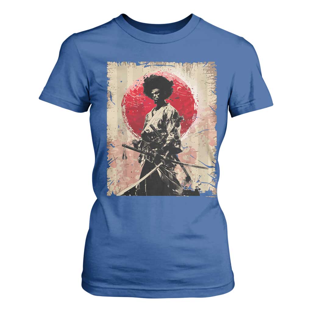 Funny African America Samurai T Shirt For Women Japanese Art Black Warrior Fighter