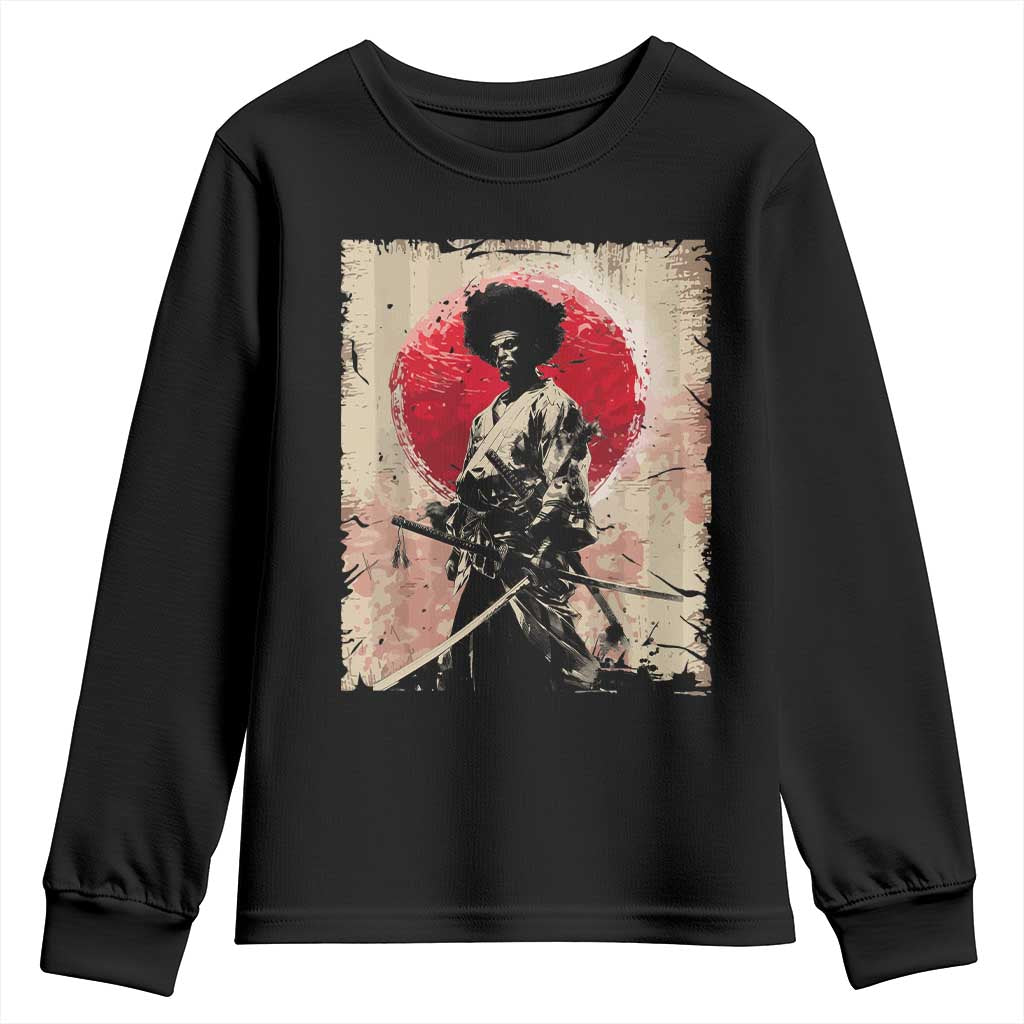 Funny African America Samurai Youth Sweatshirt Japanese Art Black Warrior Fighter