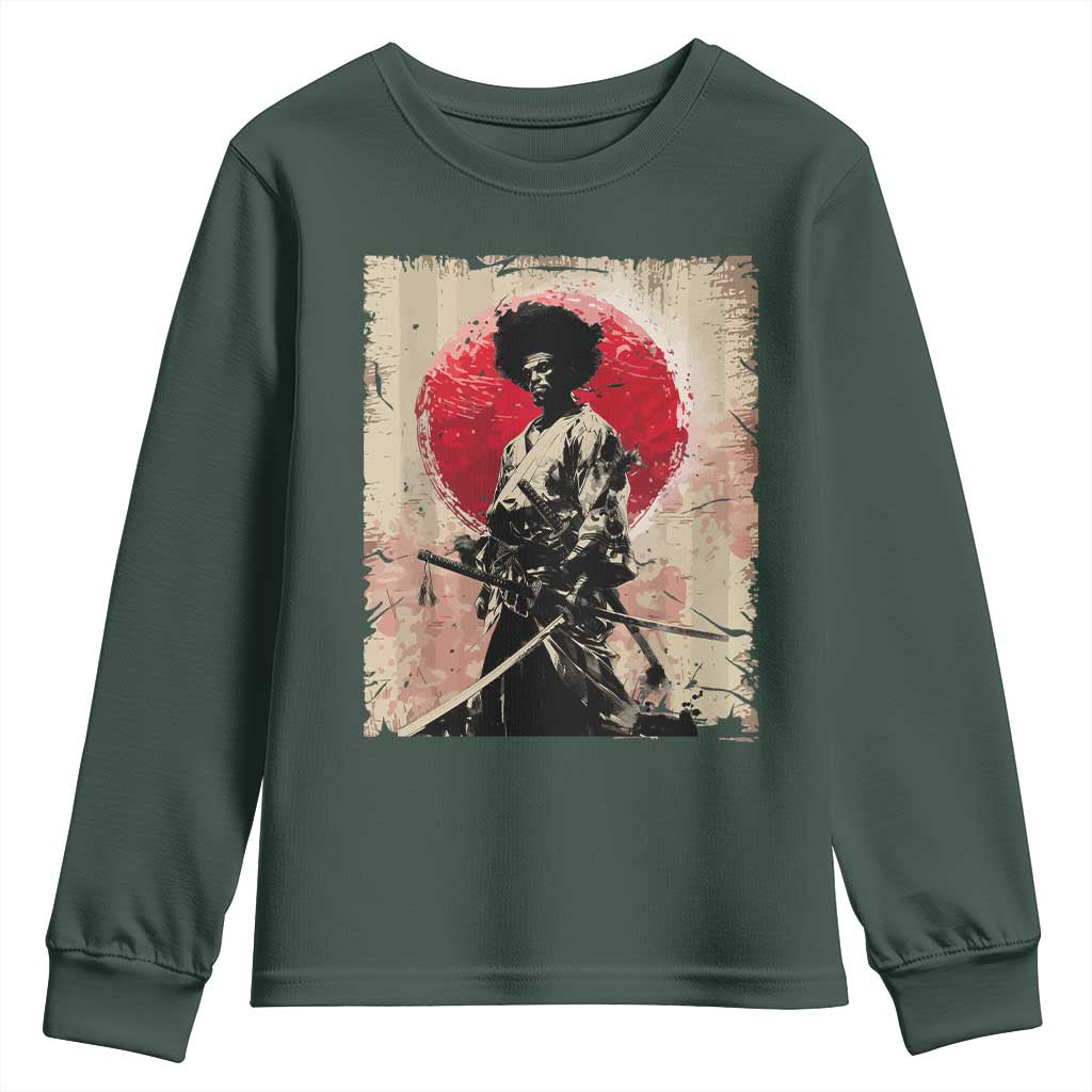 Funny African America Samurai Youth Sweatshirt Japanese Art Black Warrior Fighter