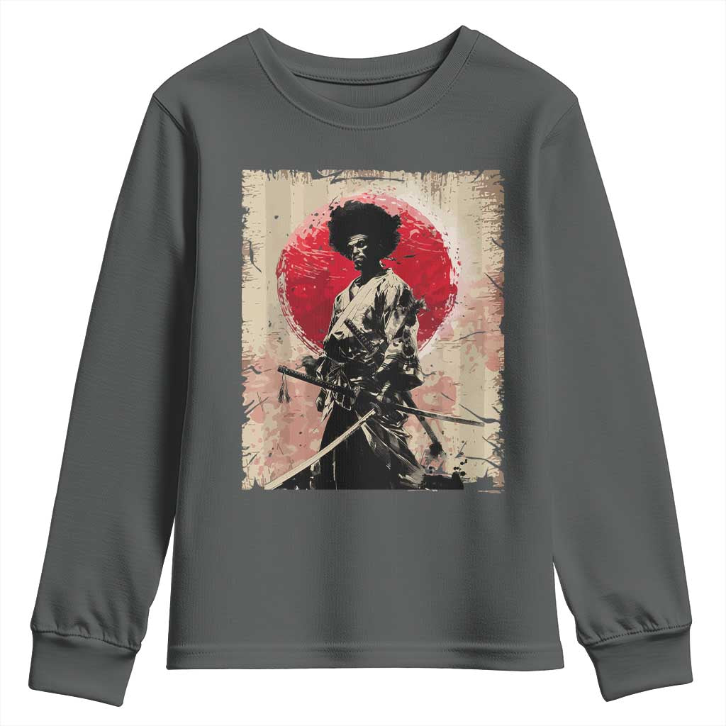 Funny African America Samurai Youth Sweatshirt Japanese Art Black Warrior Fighter