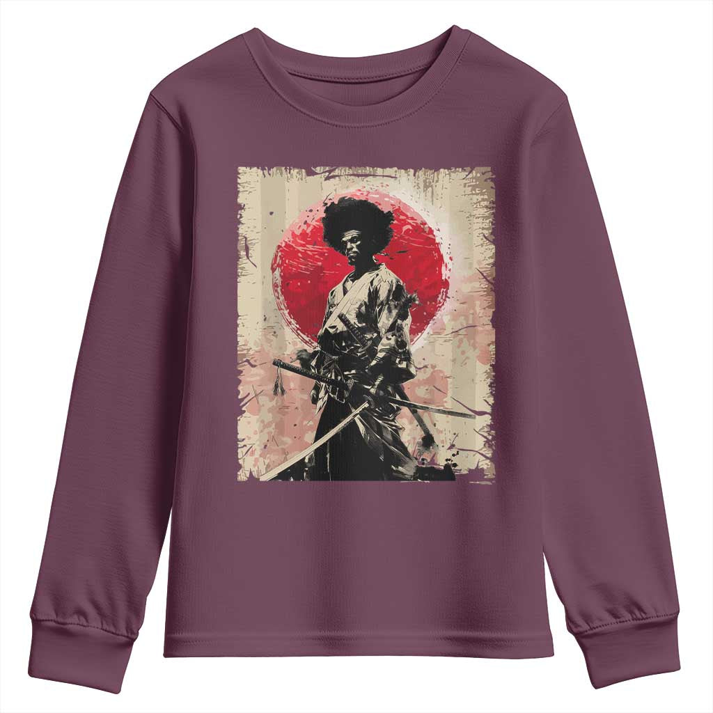 Funny African America Samurai Youth Sweatshirt Japanese Art Black Warrior Fighter