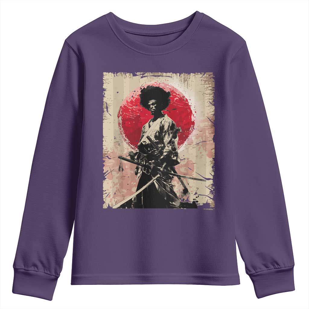 Funny African America Samurai Youth Sweatshirt Japanese Art Black Warrior Fighter