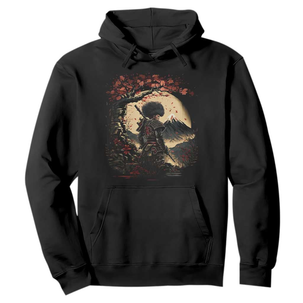 Funny African America Samurai Hoodie Japanese Art Black Warrior Sakura
