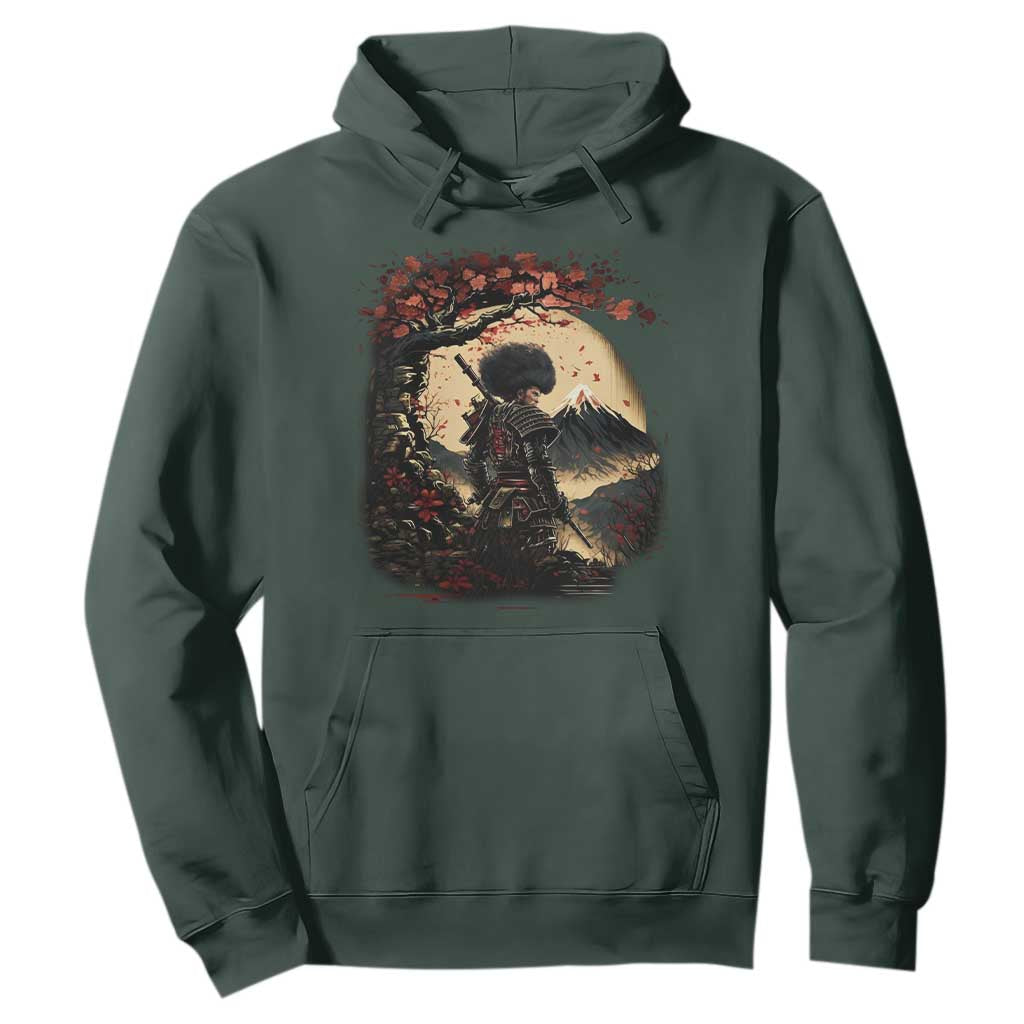 Funny African America Samurai Hoodie Japanese Art Black Warrior Sakura