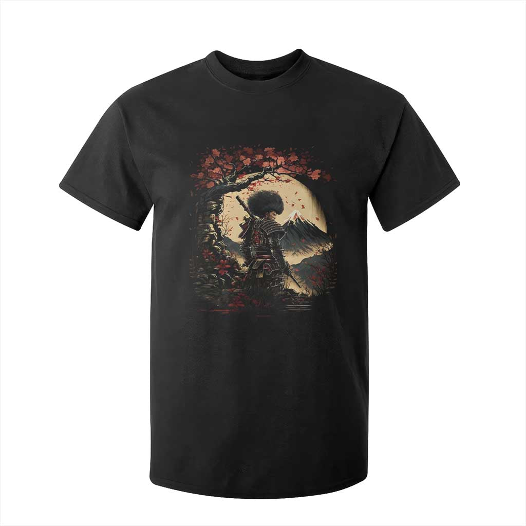 Funny African America Samurai T Shirt For Kid Japanese Art Black Warrior Sakura