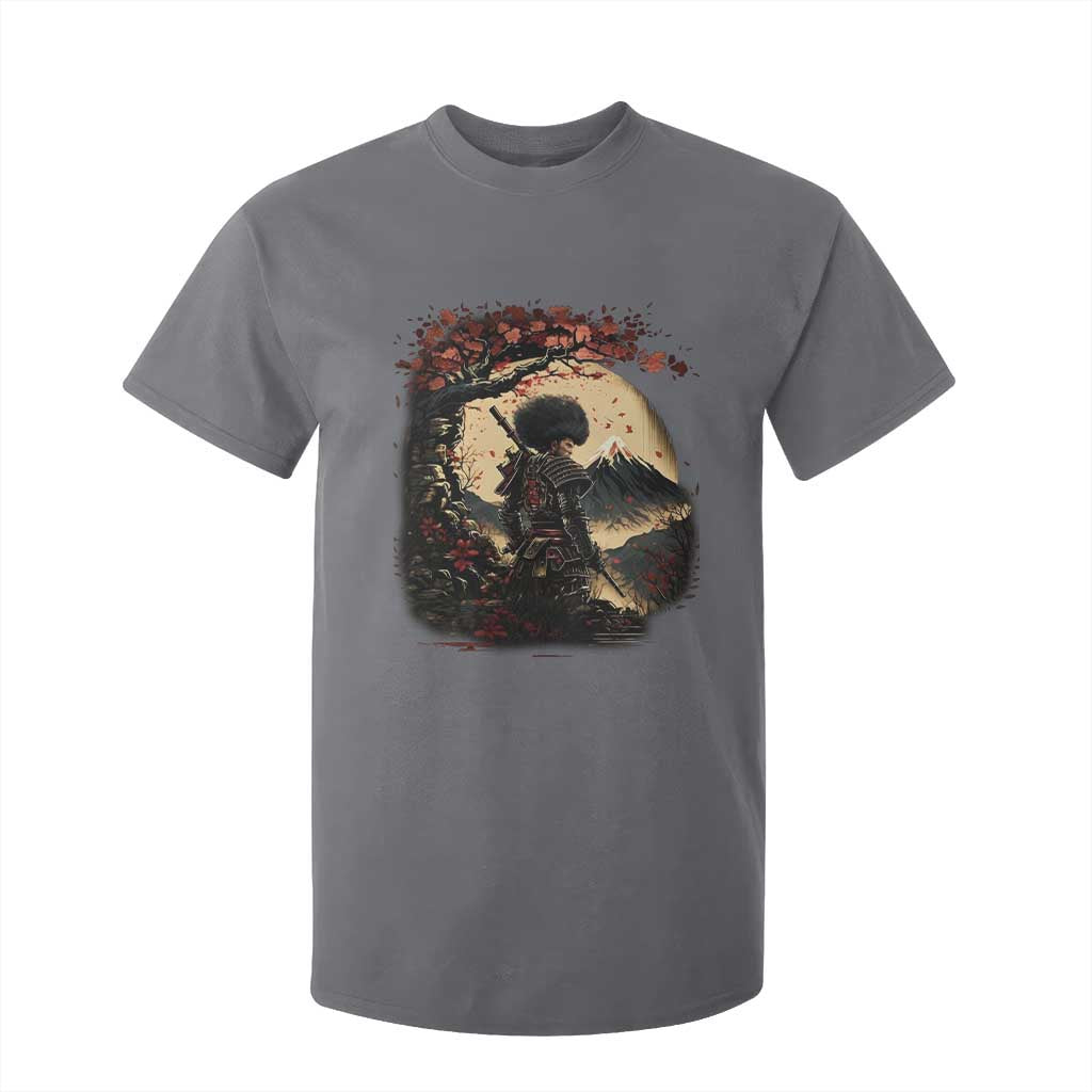 Funny African America Samurai T Shirt For Kid Japanese Art Black Warrior Sakura