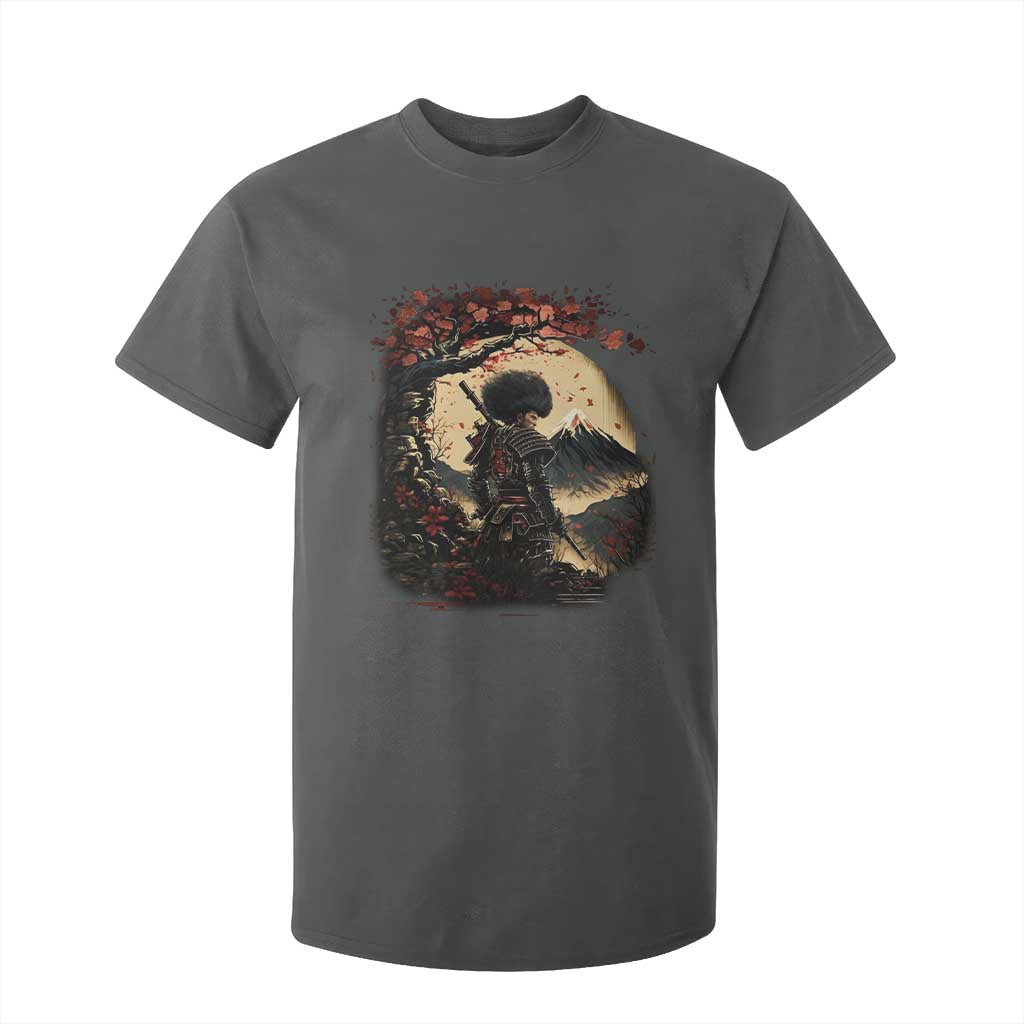 Funny African America Samurai T Shirt For Kid Japanese Art Black Warrior Sakura