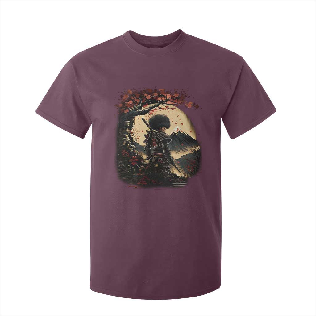Funny African America Samurai T Shirt For Kid Japanese Art Black Warrior Sakura