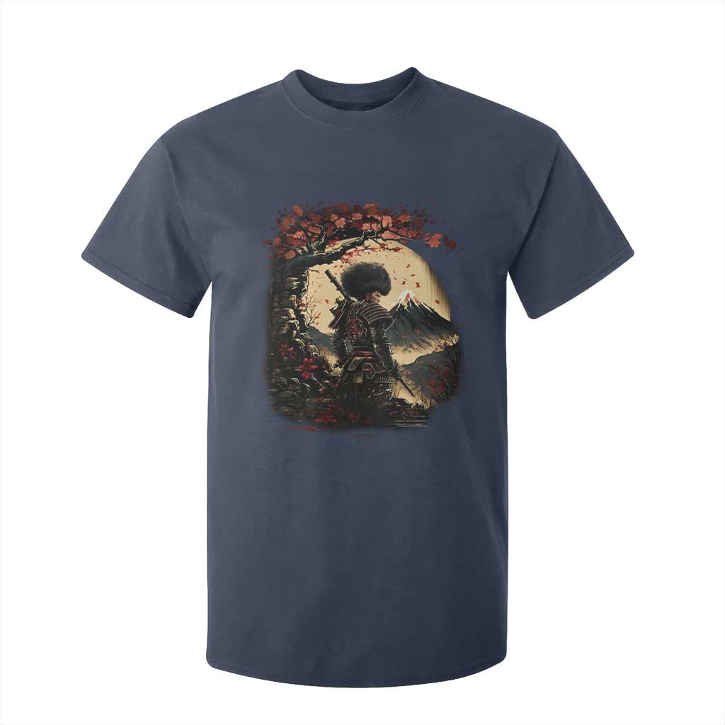 Funny African America Samurai T Shirt For Kid Japanese Art Black Warrior Sakura