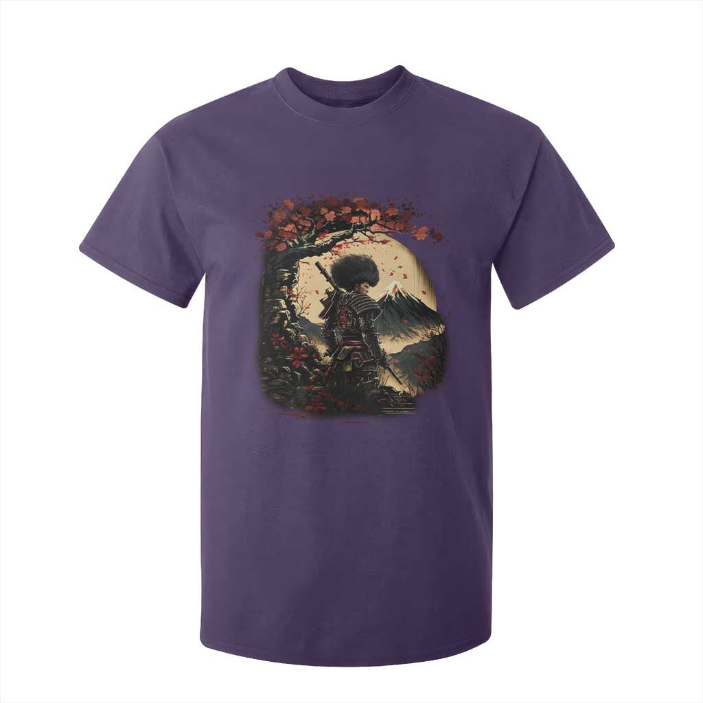 Funny African America Samurai T Shirt For Kid Japanese Art Black Warrior Sakura