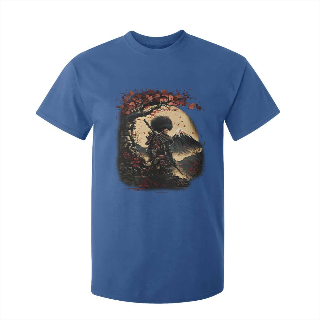 Funny African America Samurai T Shirt For Kid Japanese Art Black Warrior Sakura