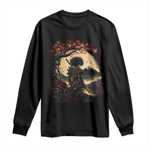 Funny African America Samurai Long Sleeve Shirt Japanese Art Black Warrior Sakura