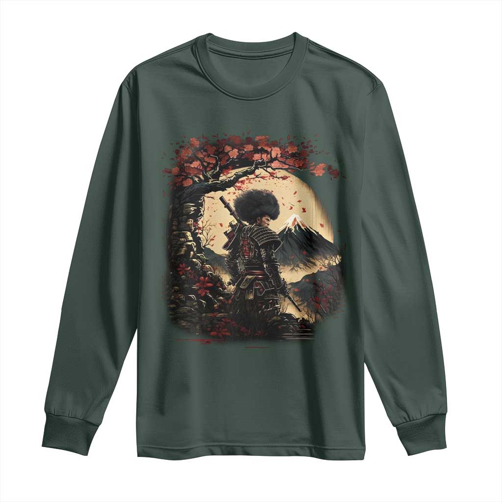 Funny African America Samurai Long Sleeve Shirt Japanese Art Black Warrior Sakura