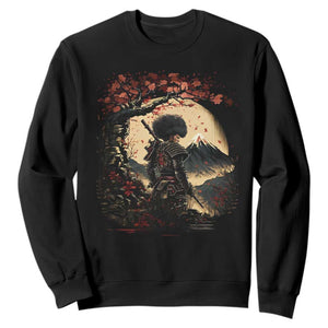 Funny African America Samurai Sweatshirt Japanese Art Black Warrior Sakura