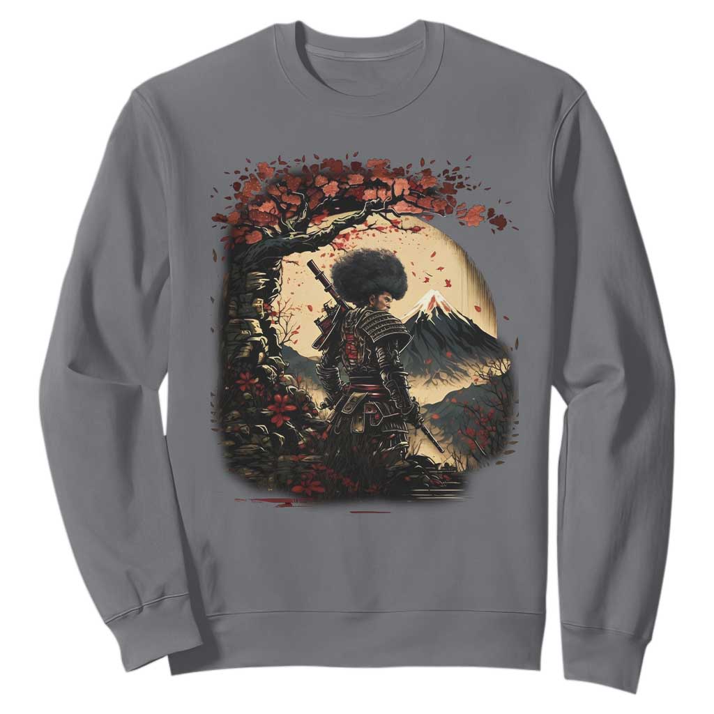 Funny African America Samurai Sweatshirt Japanese Art Black Warrior Sakura