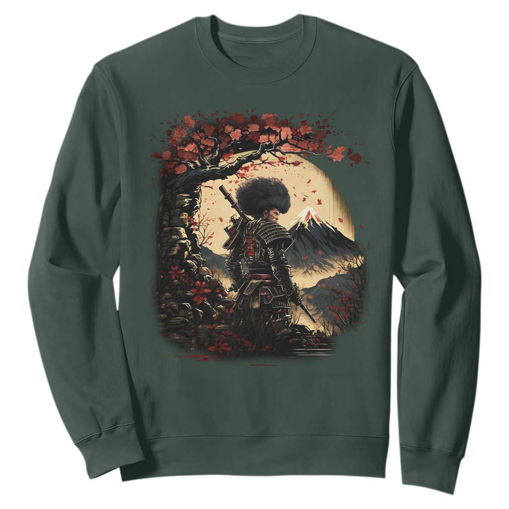 Funny African America Samurai Sweatshirt Japanese Art Black Warrior Sakura