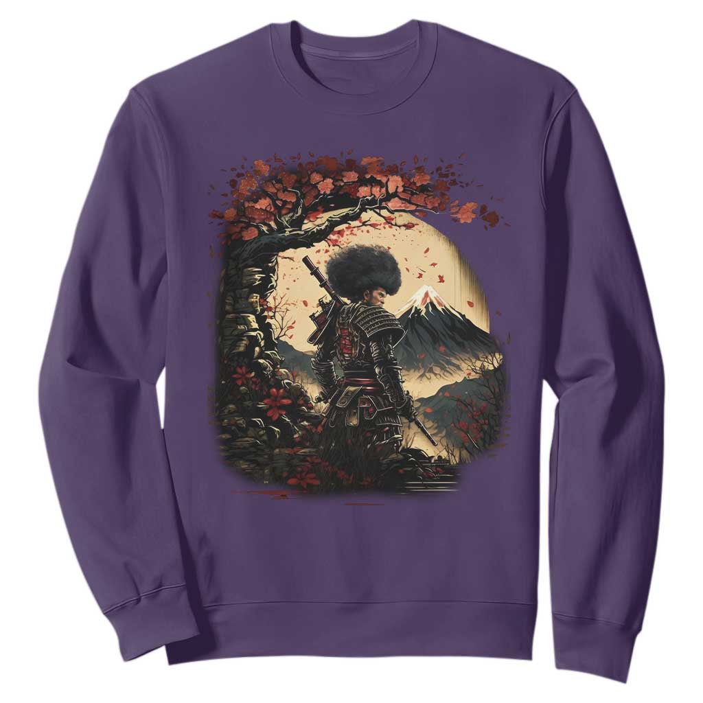 Funny African America Samurai Sweatshirt Japanese Art Black Warrior Sakura