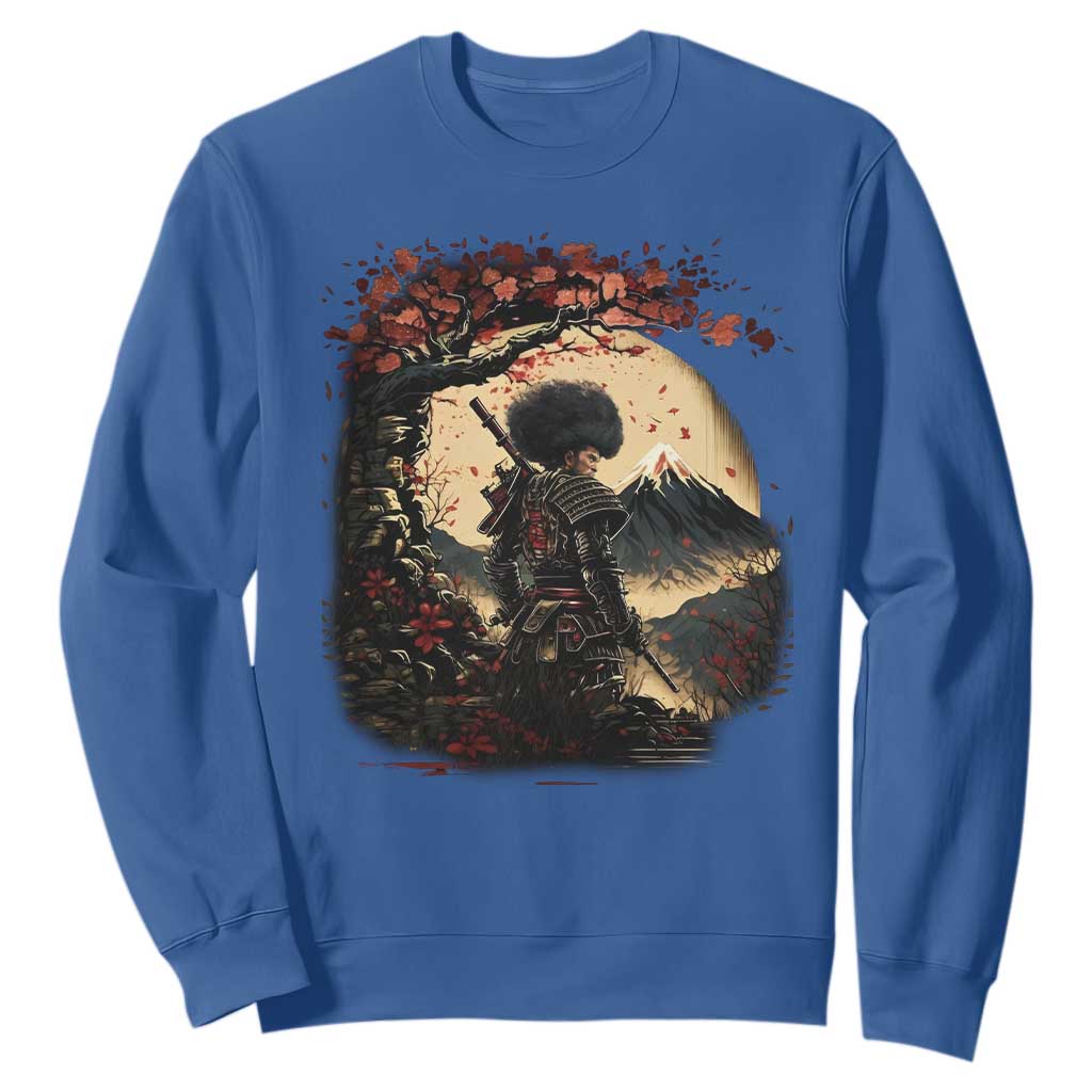 Funny African America Samurai Sweatshirt Japanese Art Black Warrior Sakura