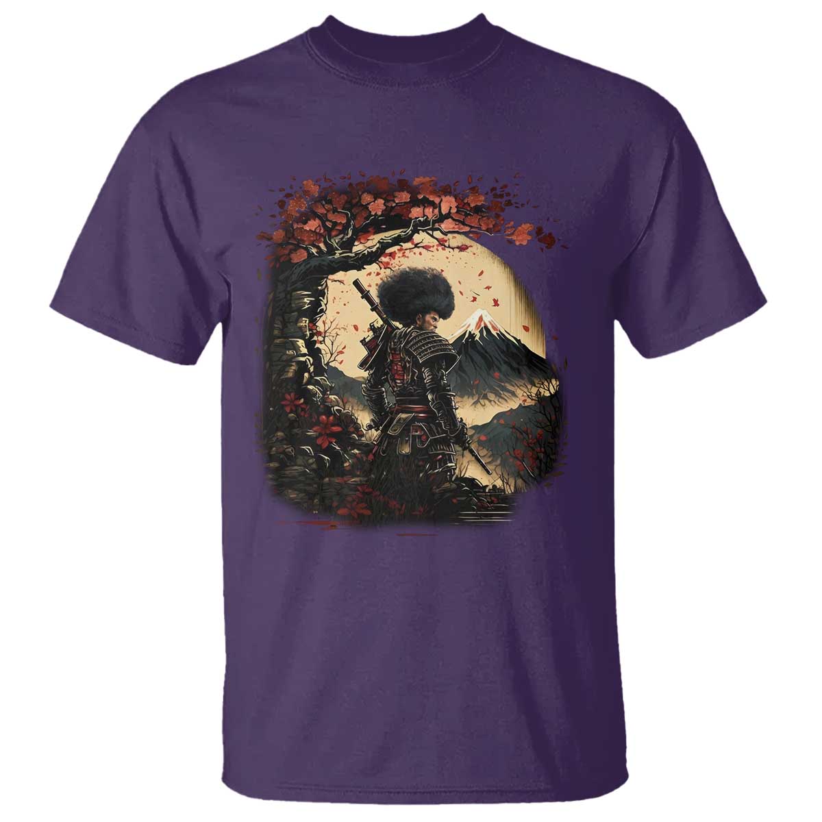 Funny African America Samurai T Shirt Japanese Art Black Warrior Sakura