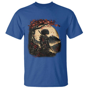 Funny African America Samurai T Shirt Japanese Art Black Warrior Sakura